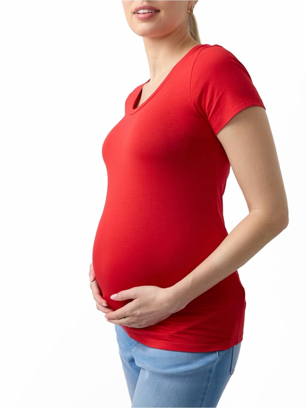 Red Fitted Scoop Neck Maternity Tee